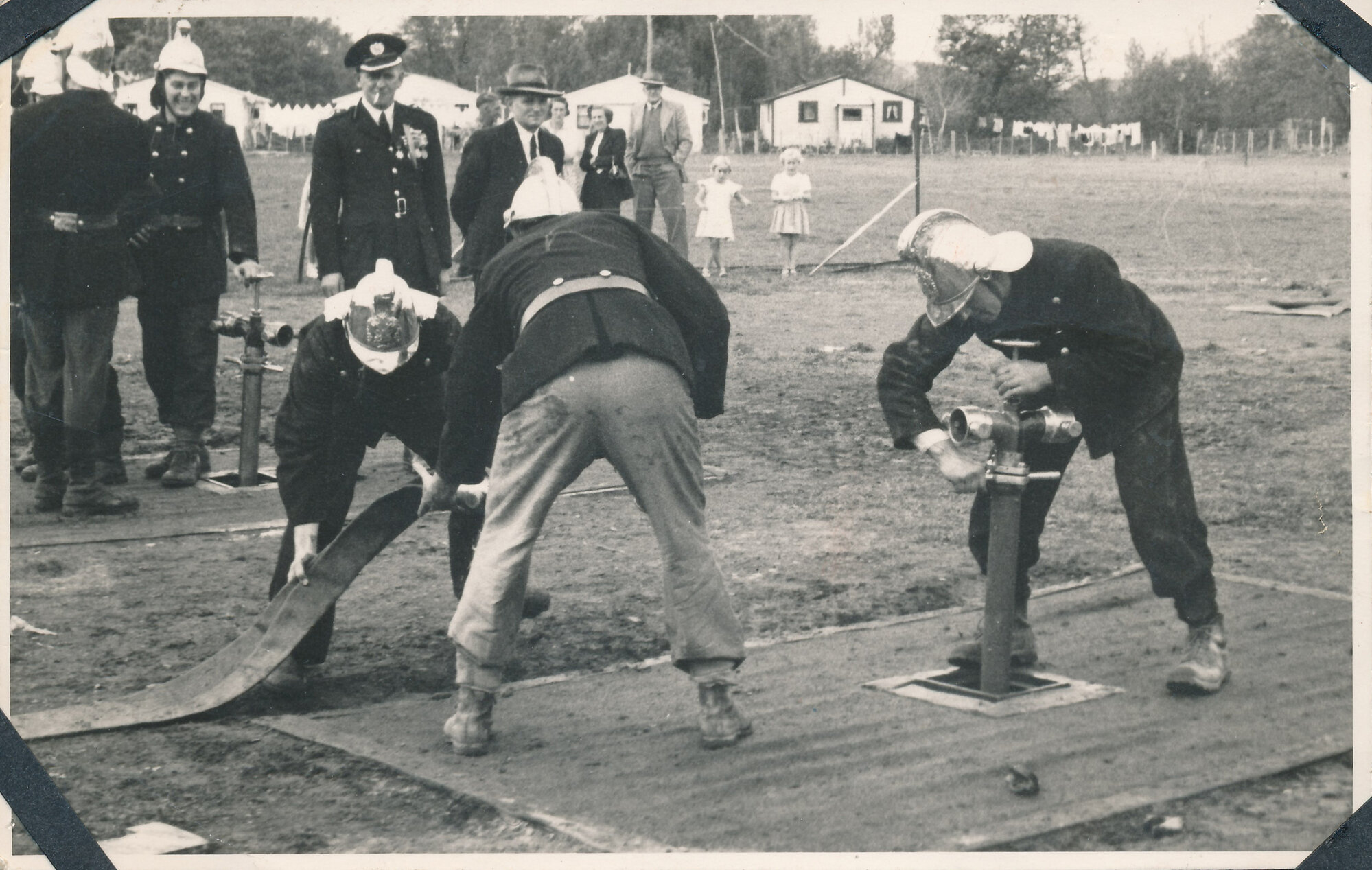 Silverstream Volunteer Fire Brigade; competitions; 1954; Gordon Hamilton, Len and Fred Stringer winning Three-Man Straight; 1954