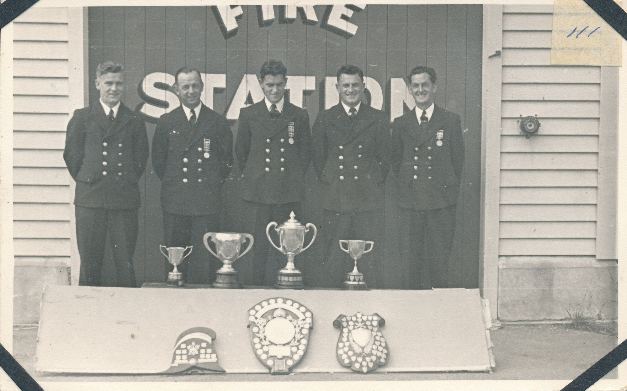 Silverstream Volunteer Fire Brigade; competitions; 1955;  team with trophies; 