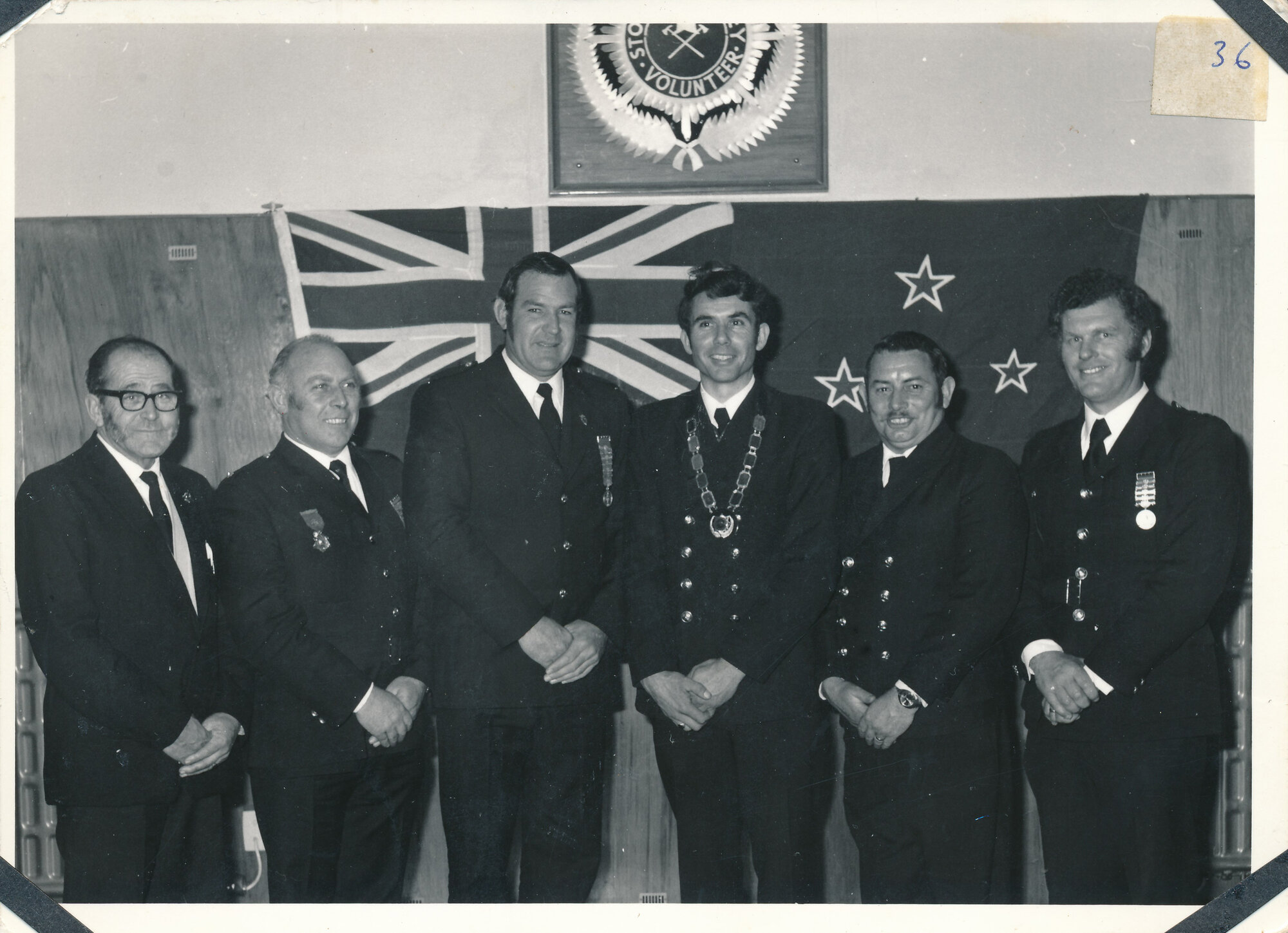 Silverstream Volunteer Fire Brigade group, 1970s, Stokes Valley; Hutt Valley AGM