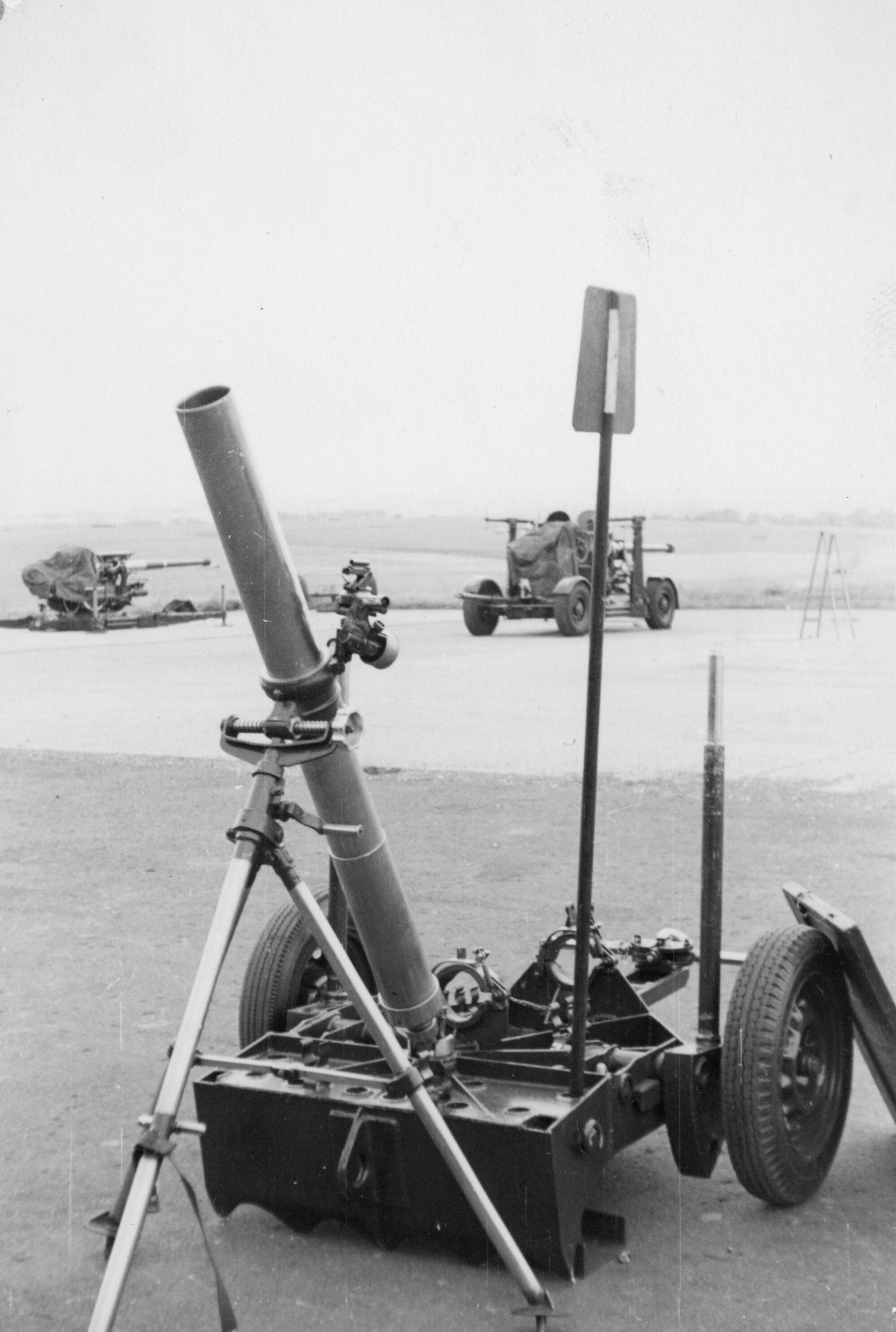 Royal School of Artillery, Larkhill; gun park; 4.2-inch smooth-bore mortar. [P1-388-1848]