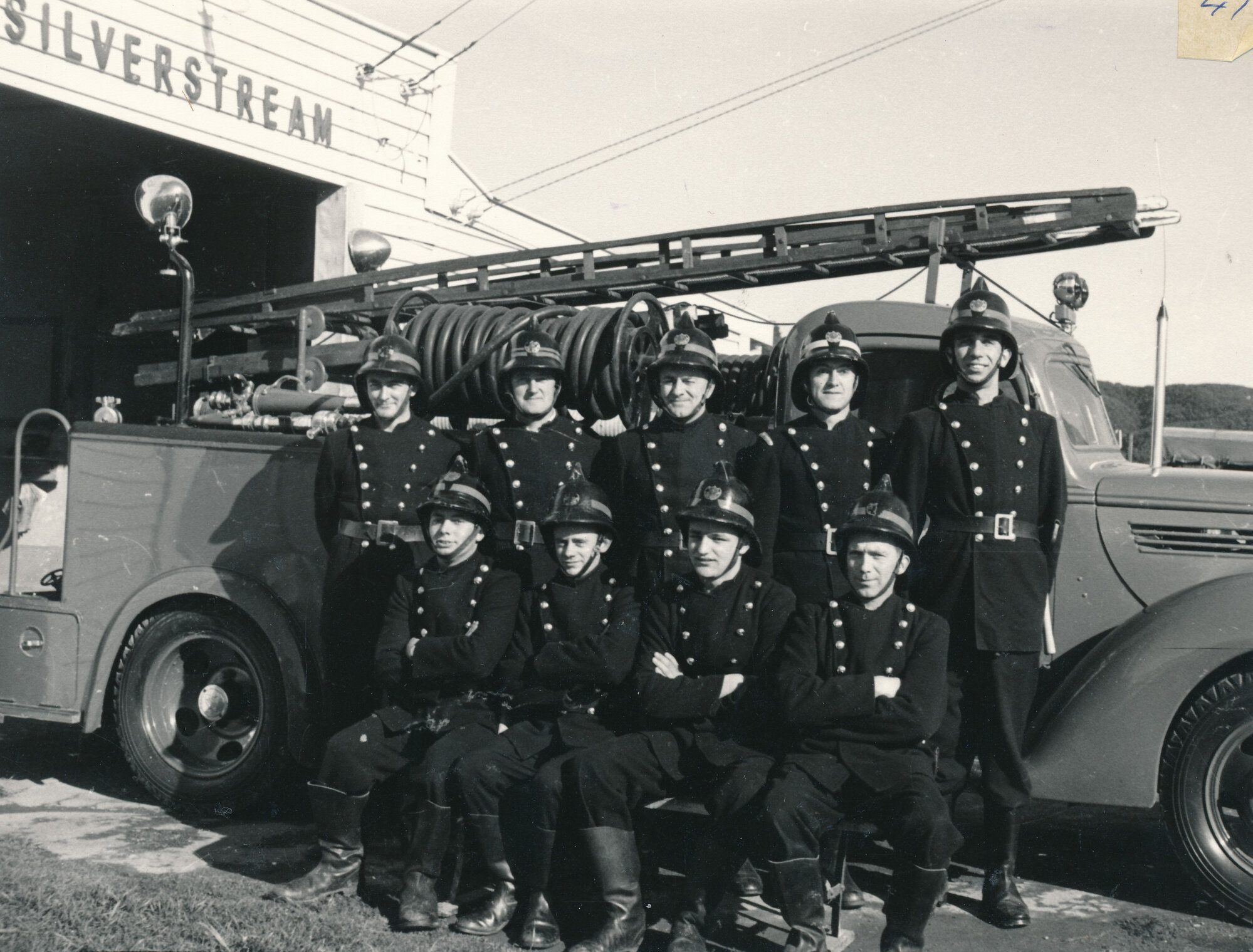 Silverstream Volunteer Fire Brigade 1966; with 1938 Ford V8 fire engine 