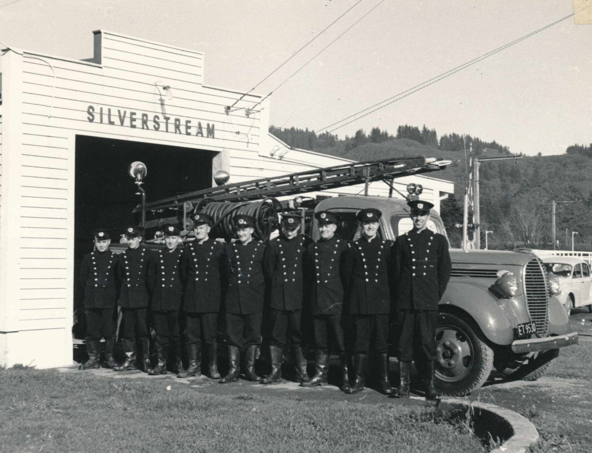 Silverstream Volunteer Fire Brigade 1966, with 1938 Ford V8 fire engine