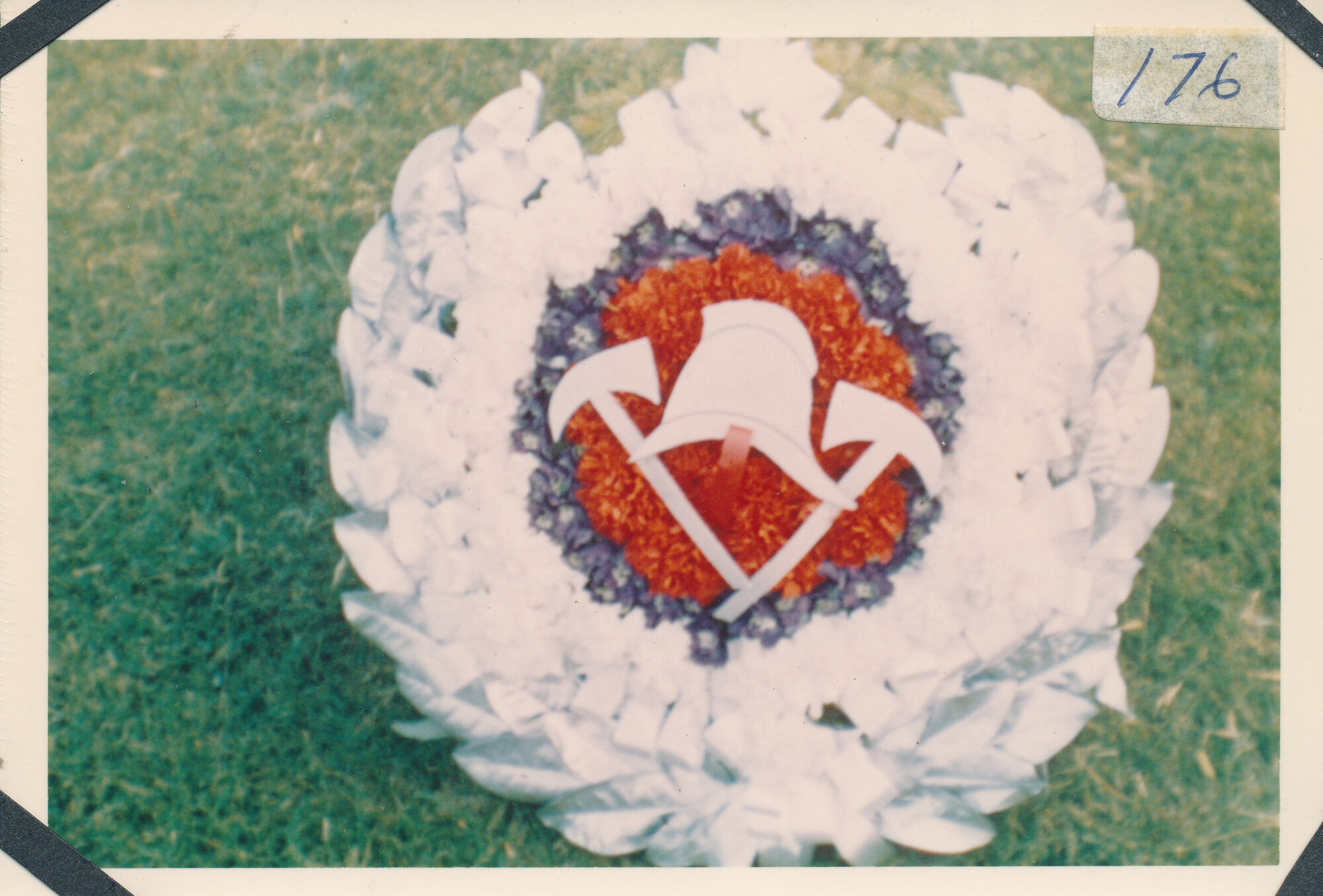Silverstream Volunteer Fire Brigade wreath for Tom Coe's funeral; 1972