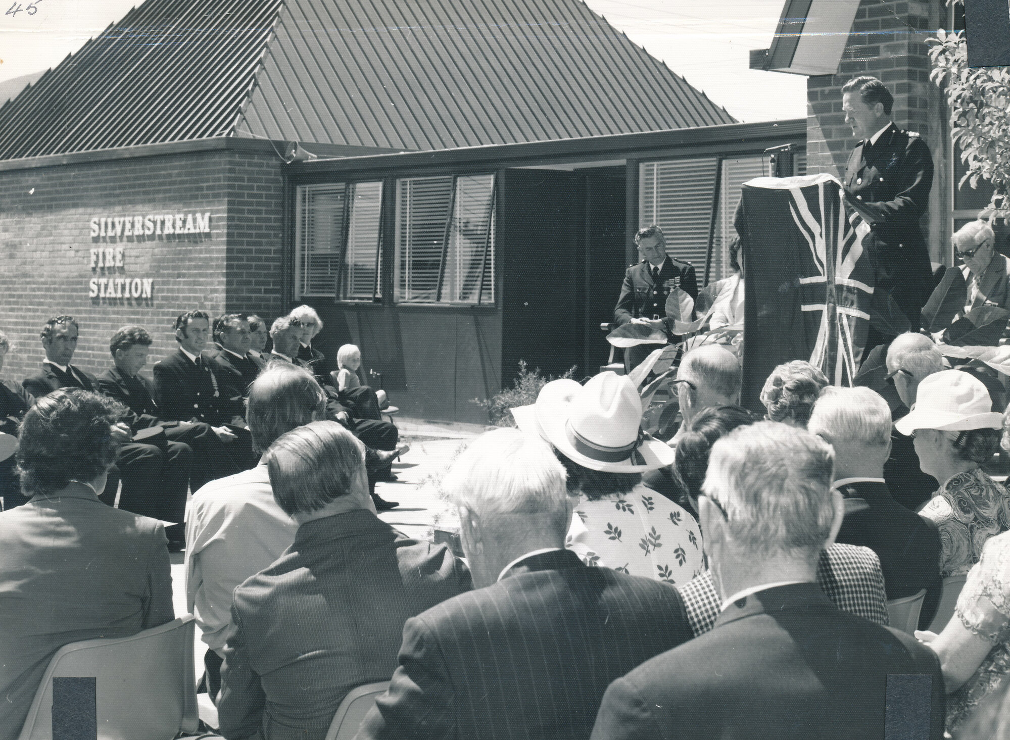 Silverstream Volunteer Fire Brigade; new station formal opening; November 1974; speaker Colin Grey, Fire Chief
