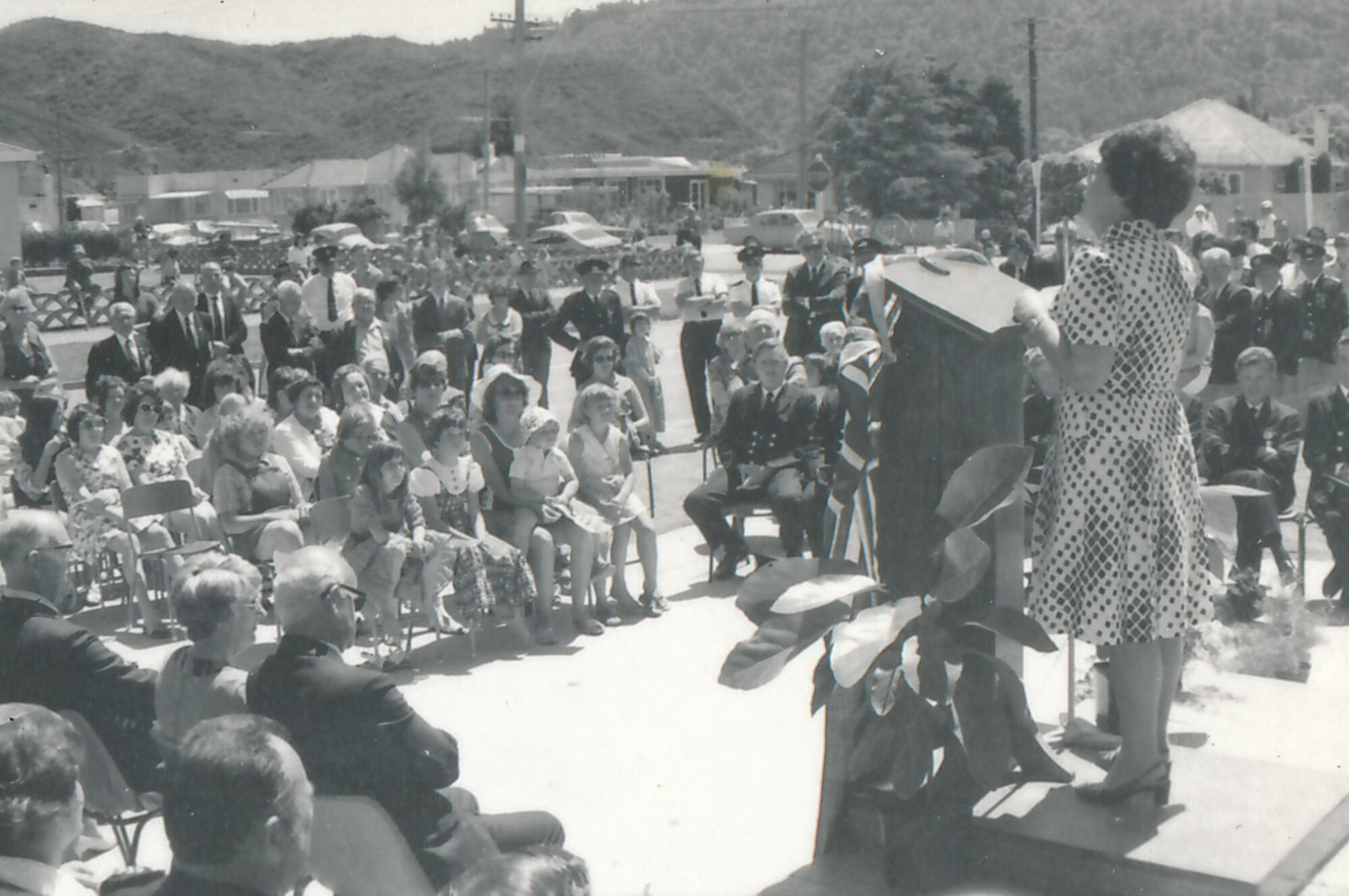 Silverstream Volunteer Fire Brigade; new station formal opening; November 1974; speaker Doris Nicholson, Mayor