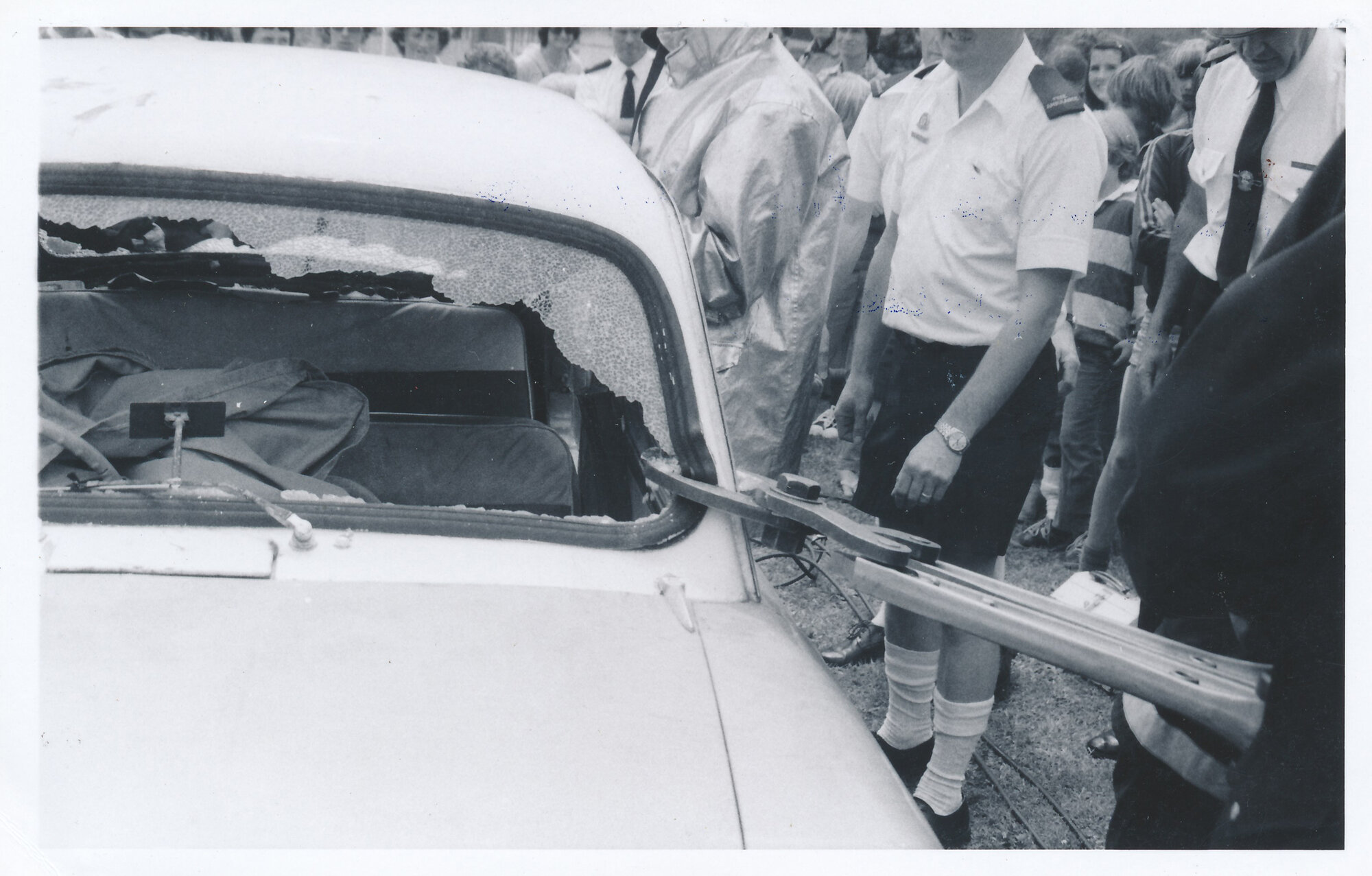 Silverstream Volunteer Fire Brigade, 1980; 50th anniversary celebration; display; car accident; 'Jaws of Life'
