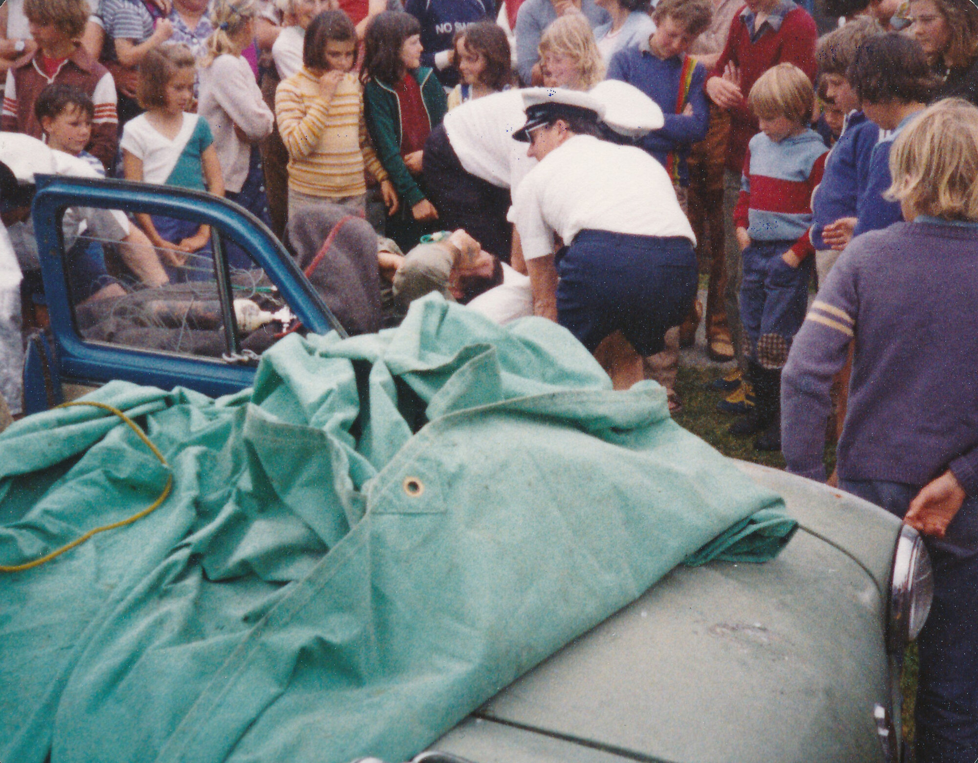Silverstream Volunteer Fire Brigade, 1980; 50th anniversary celebration; display; car accident