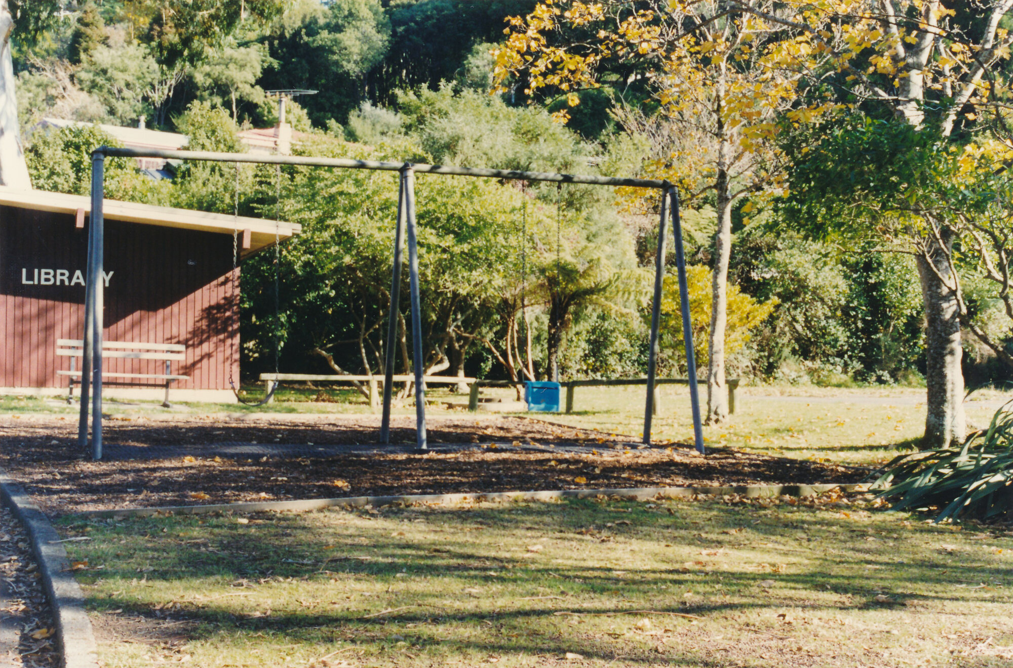 Swings outside Pinehaven Library; ca 1990s