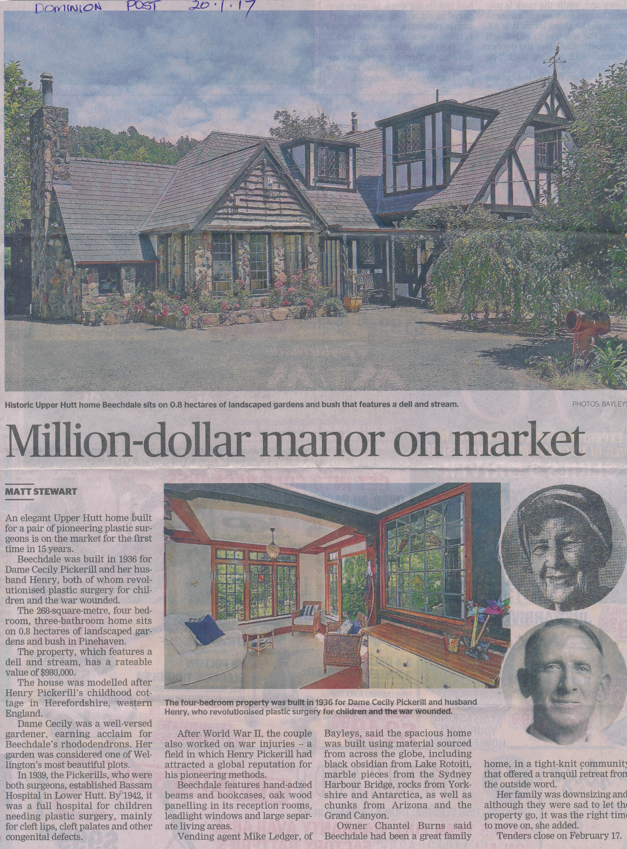 Dominion  Post article; Sale of Beechdale