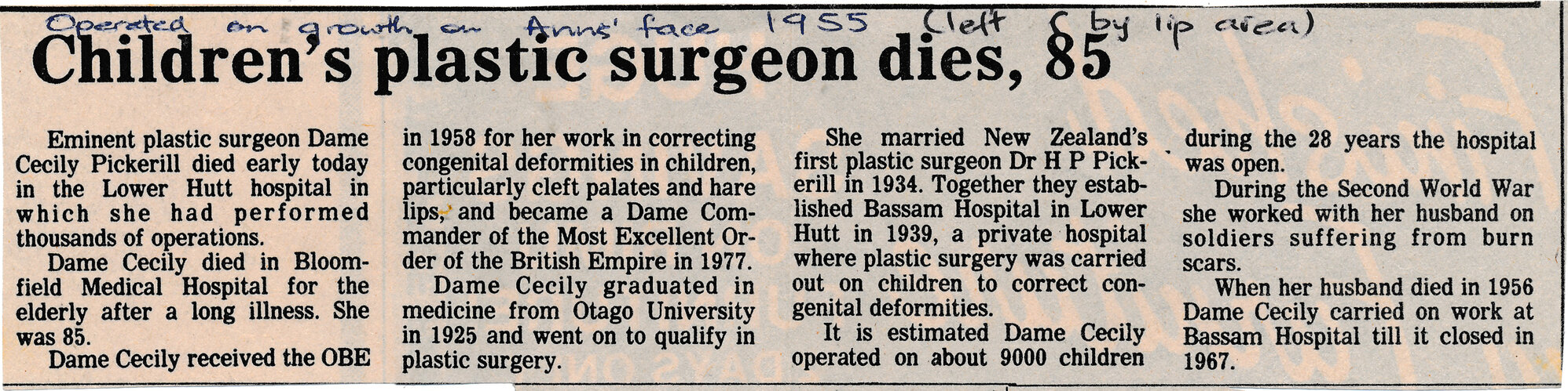 Obituary for Dame Cecily Pickerill