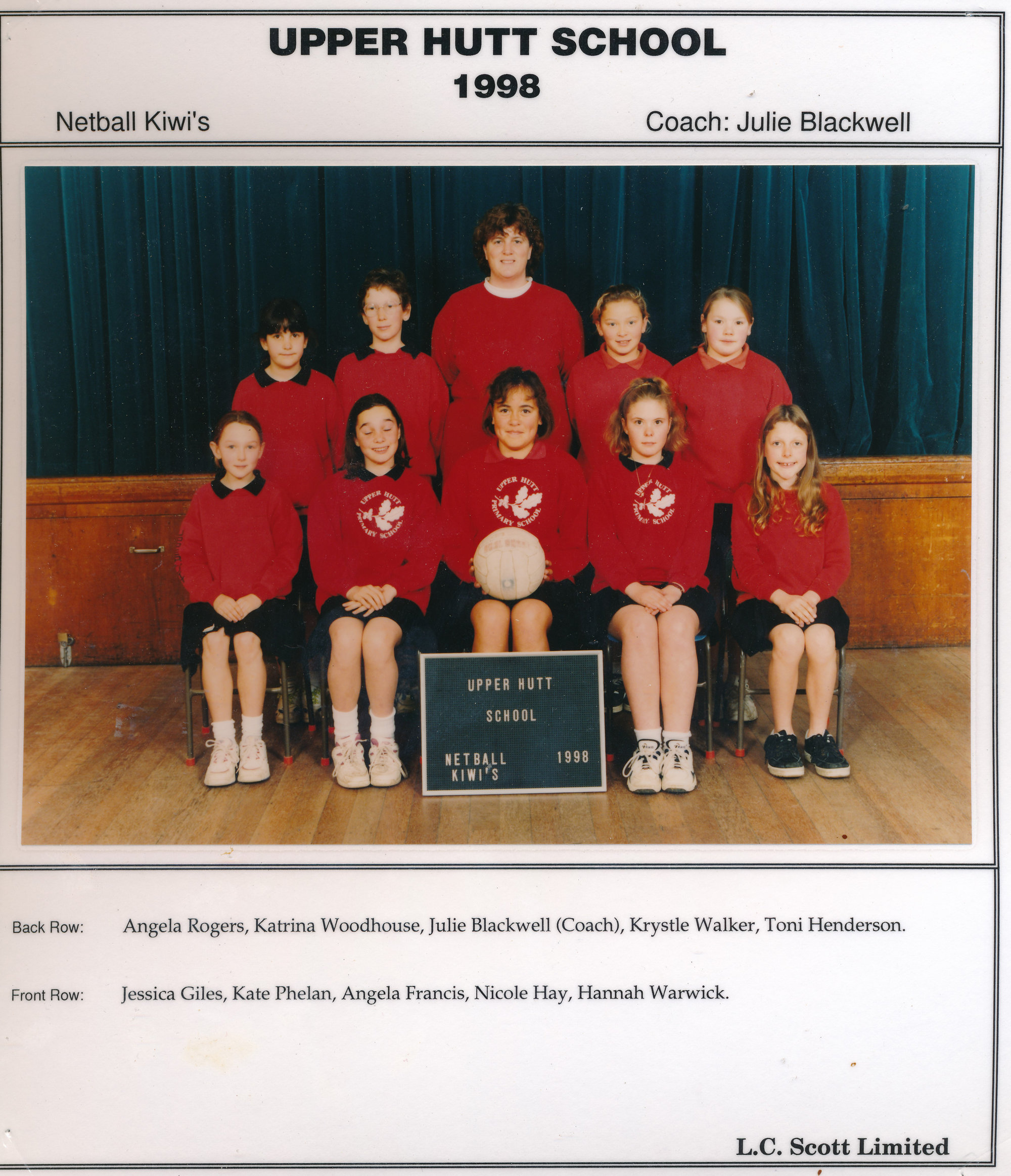 Upper Hutt School, Netball 'Kiwis'; 1998