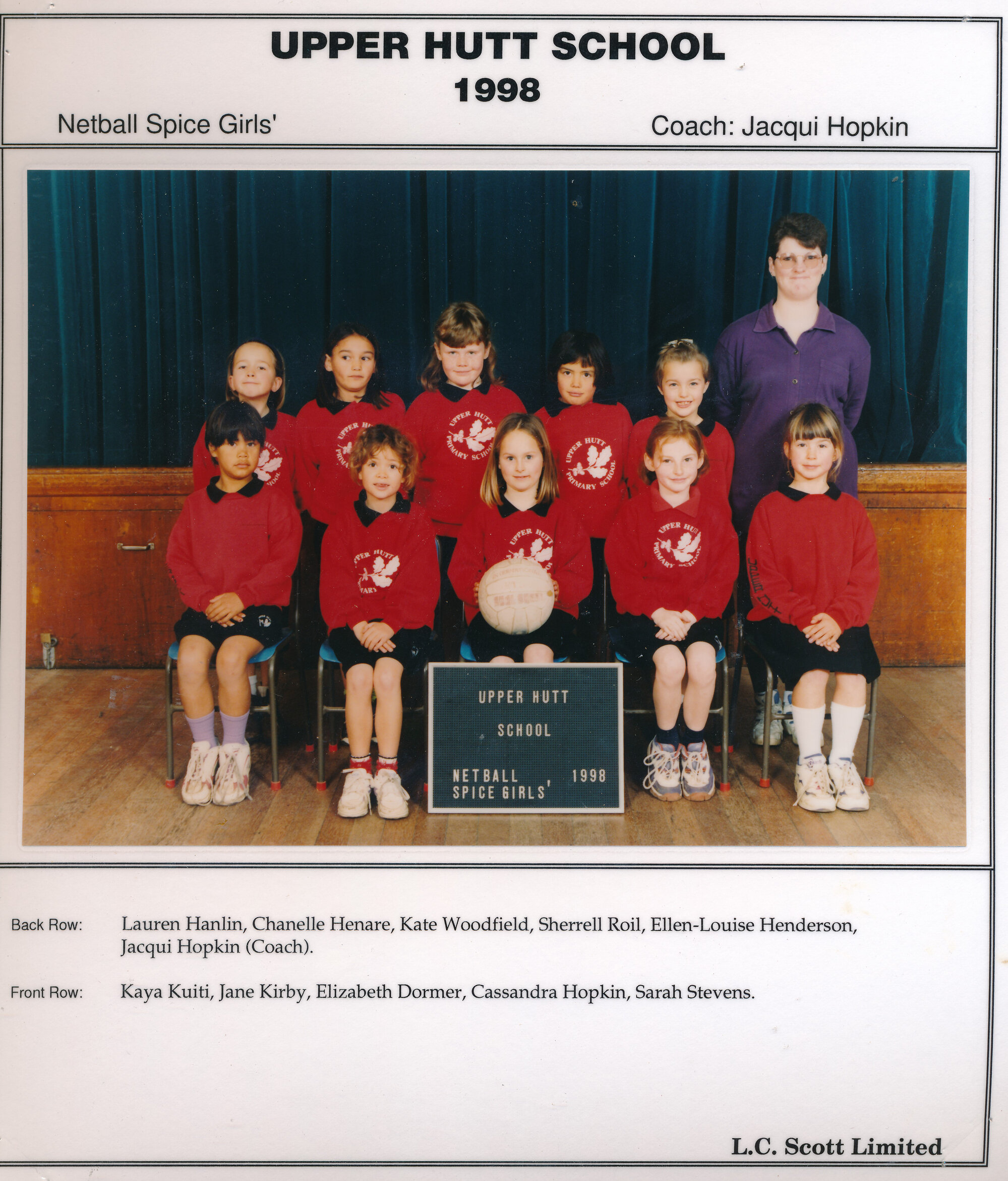 Upper Hutt School, Netball 'Spice Girls'; 1998
