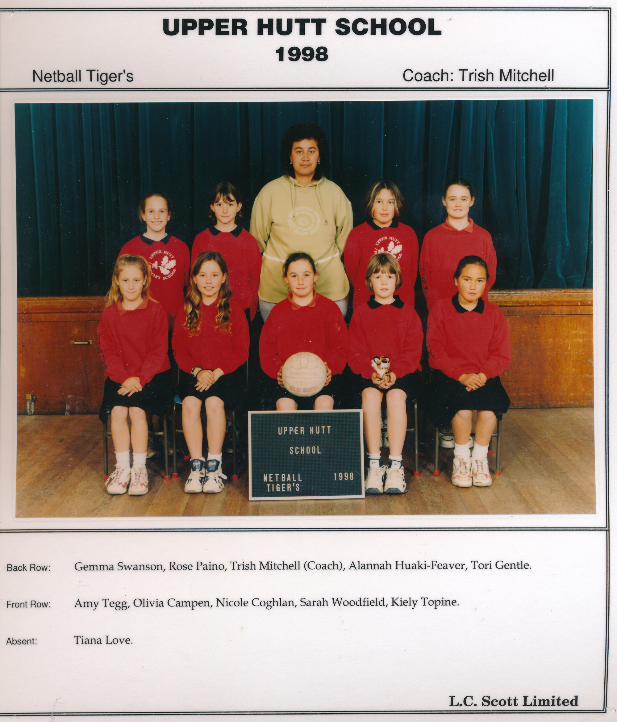 Upper Hutt School, Netball 'Tigers'; 1998