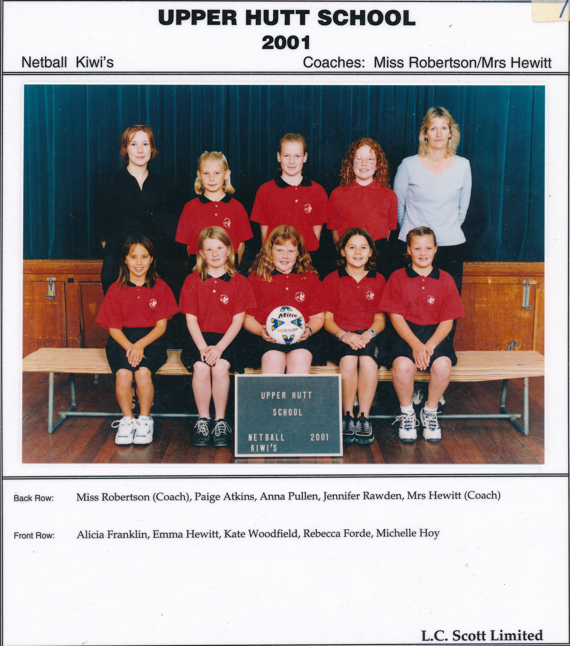 Upper Hutt School, Netball 'Kiwis'; 2001