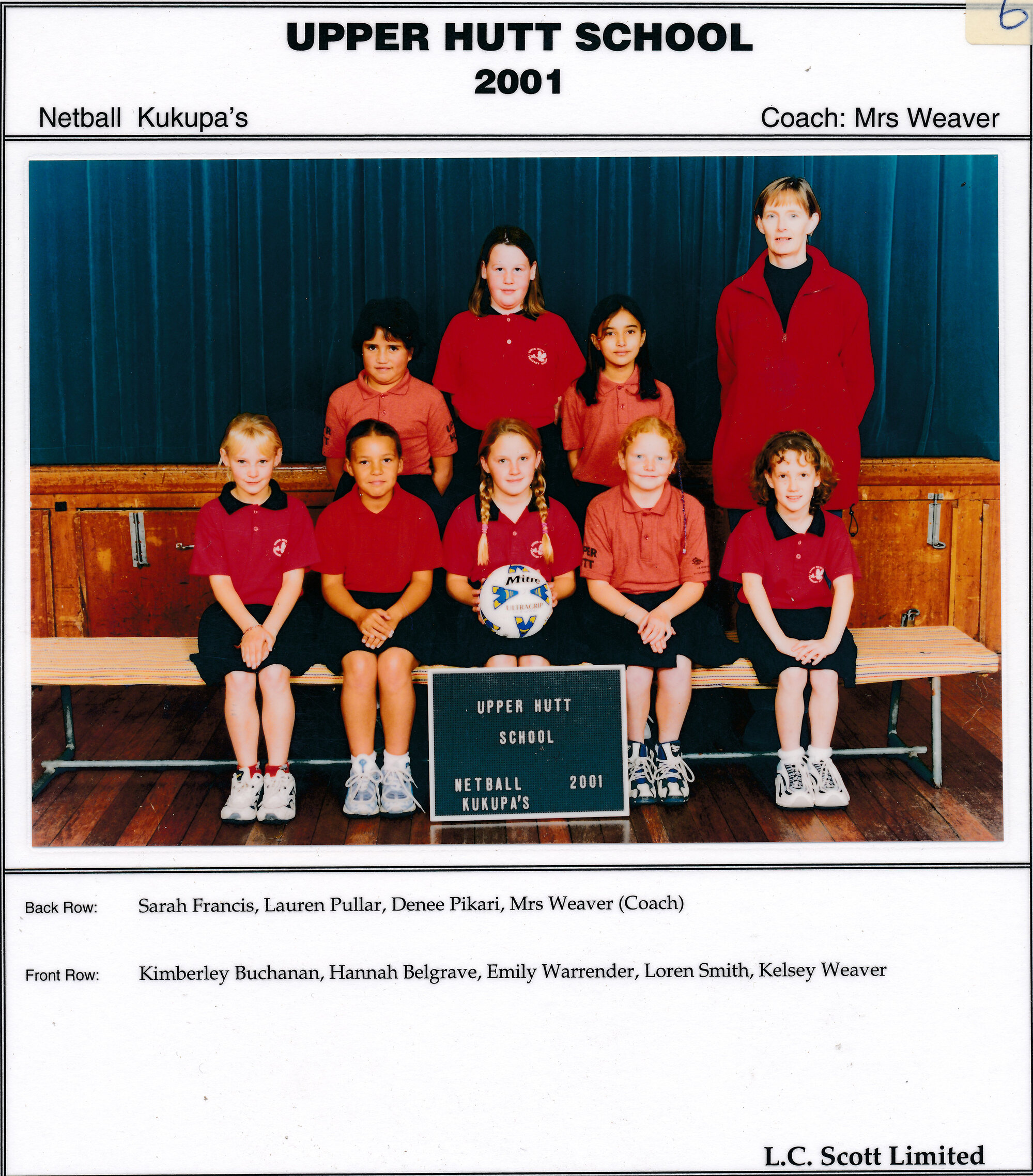 Upper Hutt School, Netball 'Kukupas'; 2001