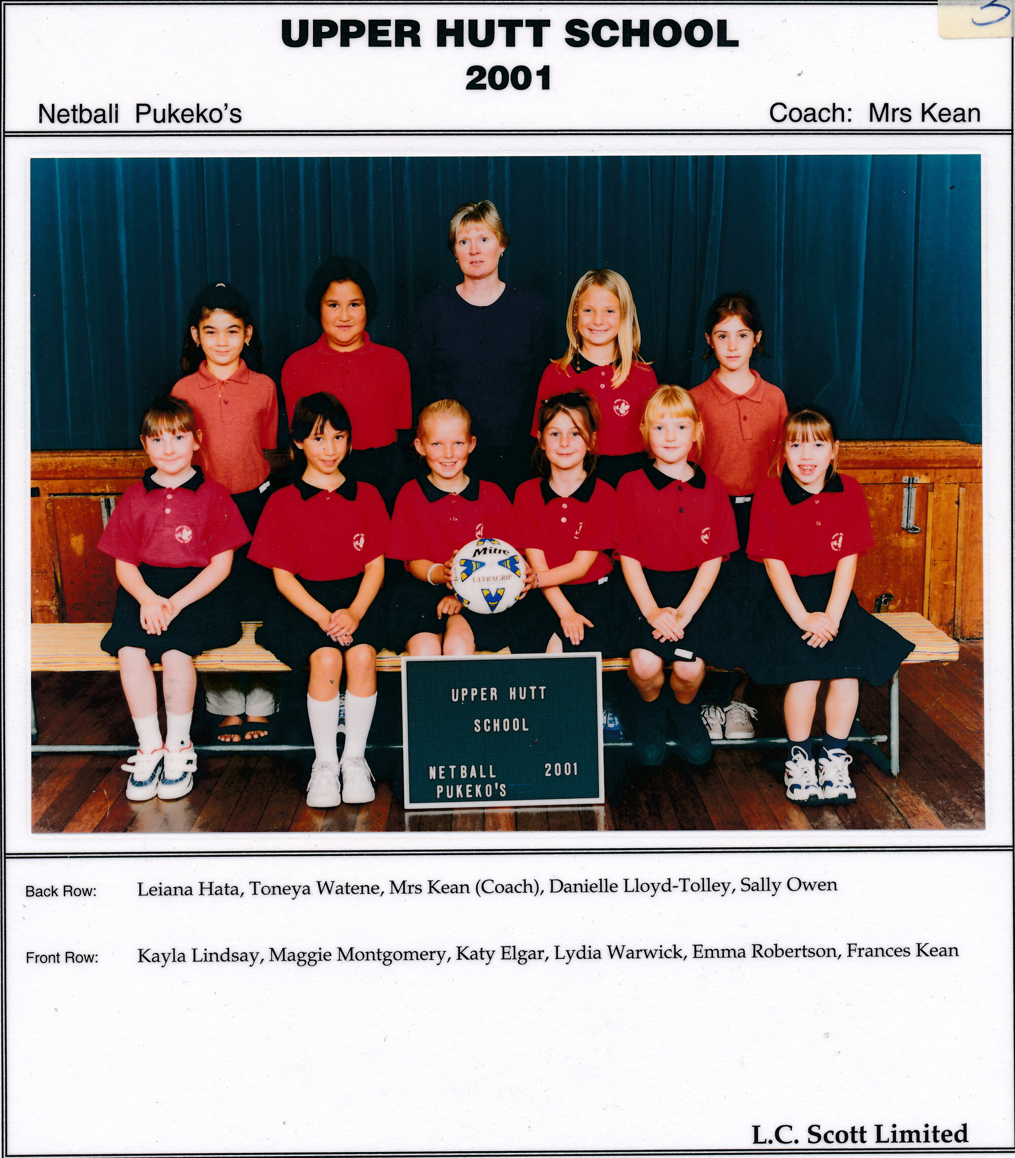 Upper Hutt School, Netball 'Pukekos'; 2001