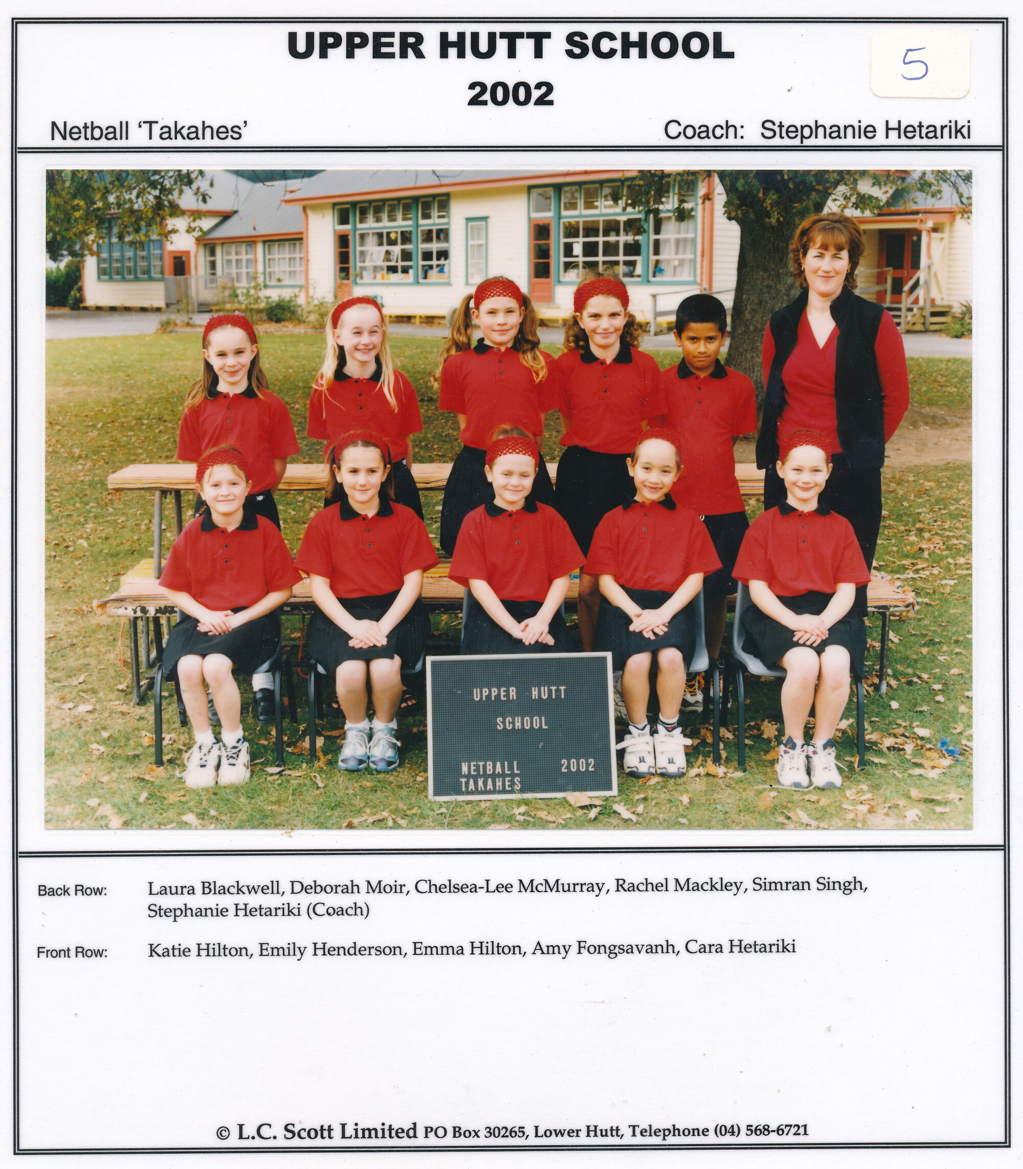 Upper Hutt School, Netball 'Takahes'; 2002