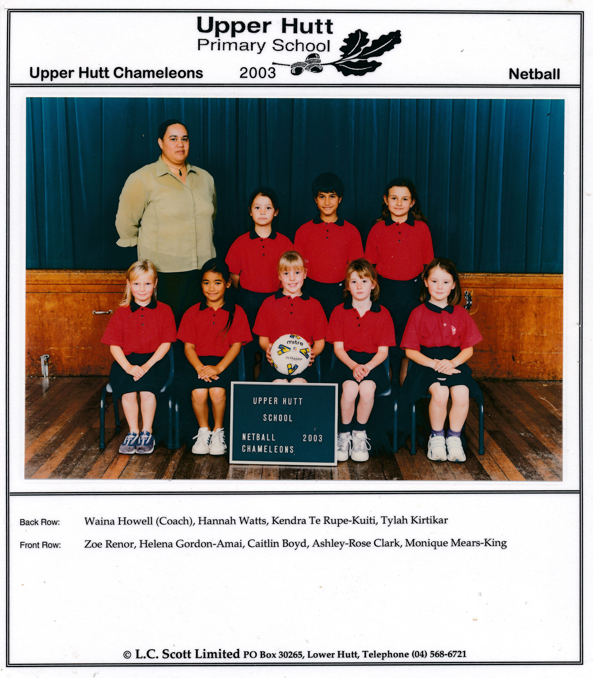 Upper Hutt School, Netball 'Chameleons'; 2003