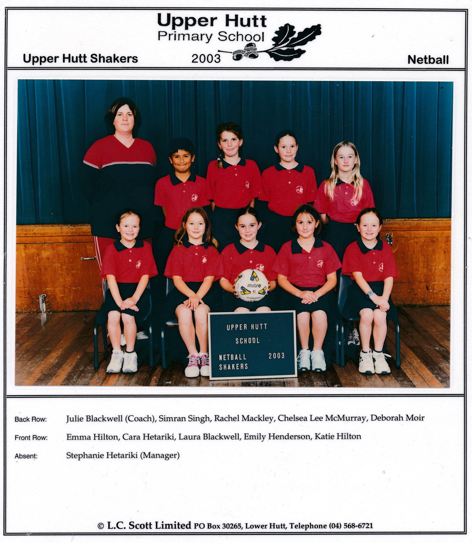 Upper Hutt School, Netball 'Shakers'; 2003