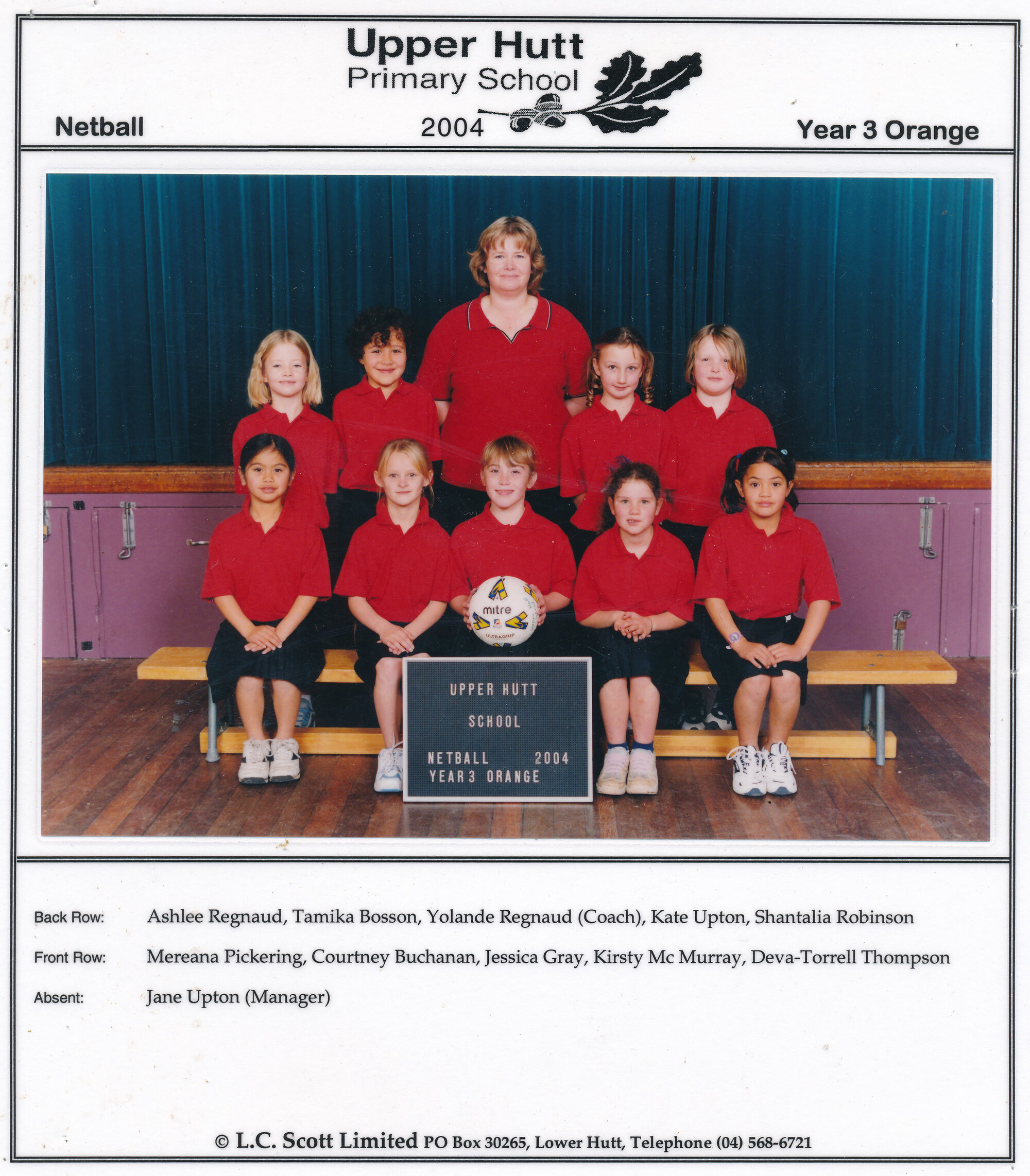 Upper Hutt School, Netball 'Orange'; 2004
