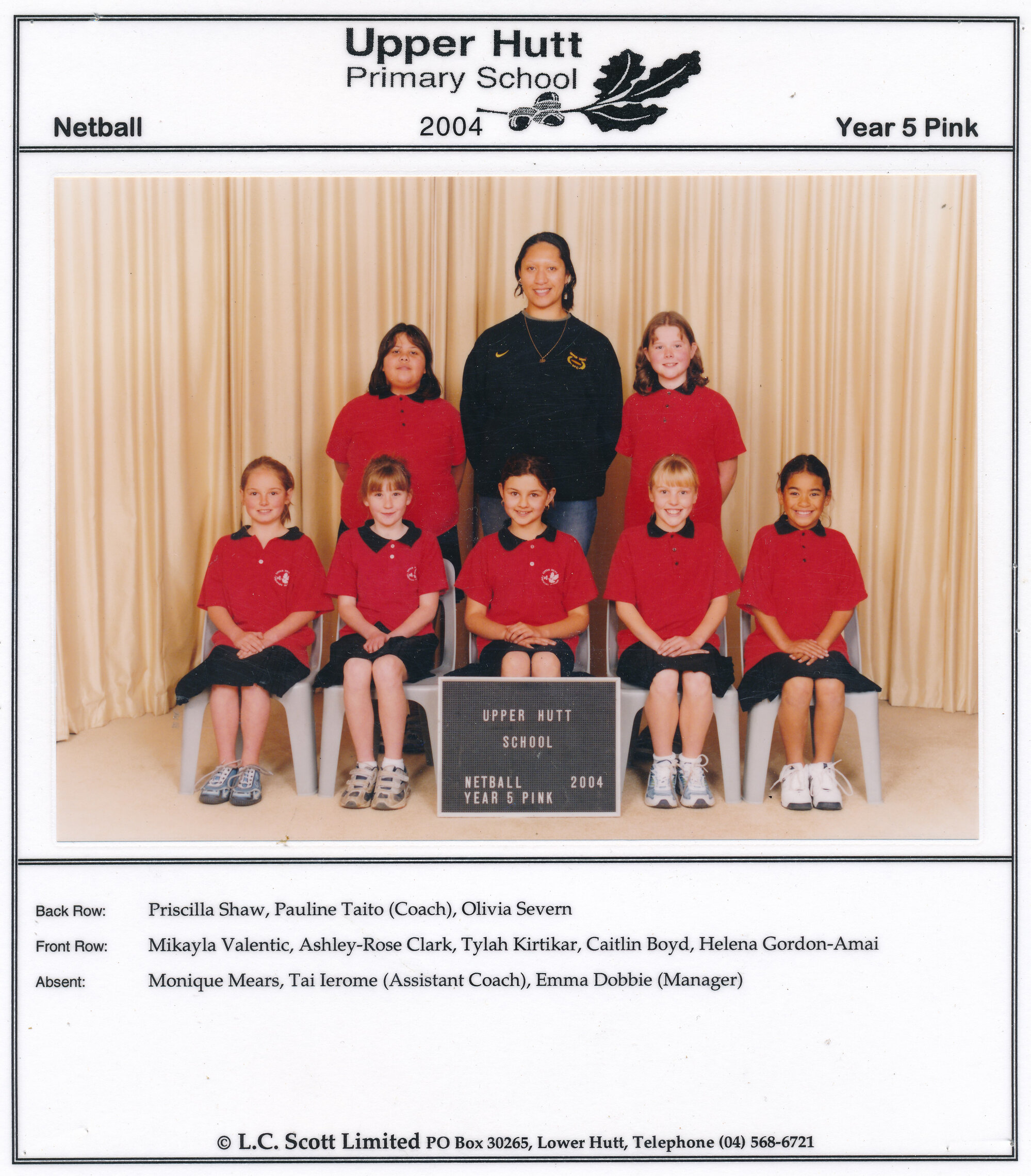 Upper Hutt School, Netball 'Pink'; 2004