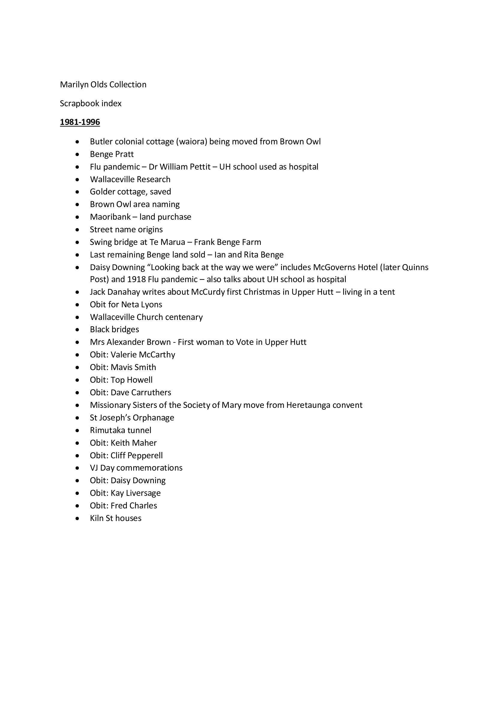 Marilyn Olds Scrapbook Index
