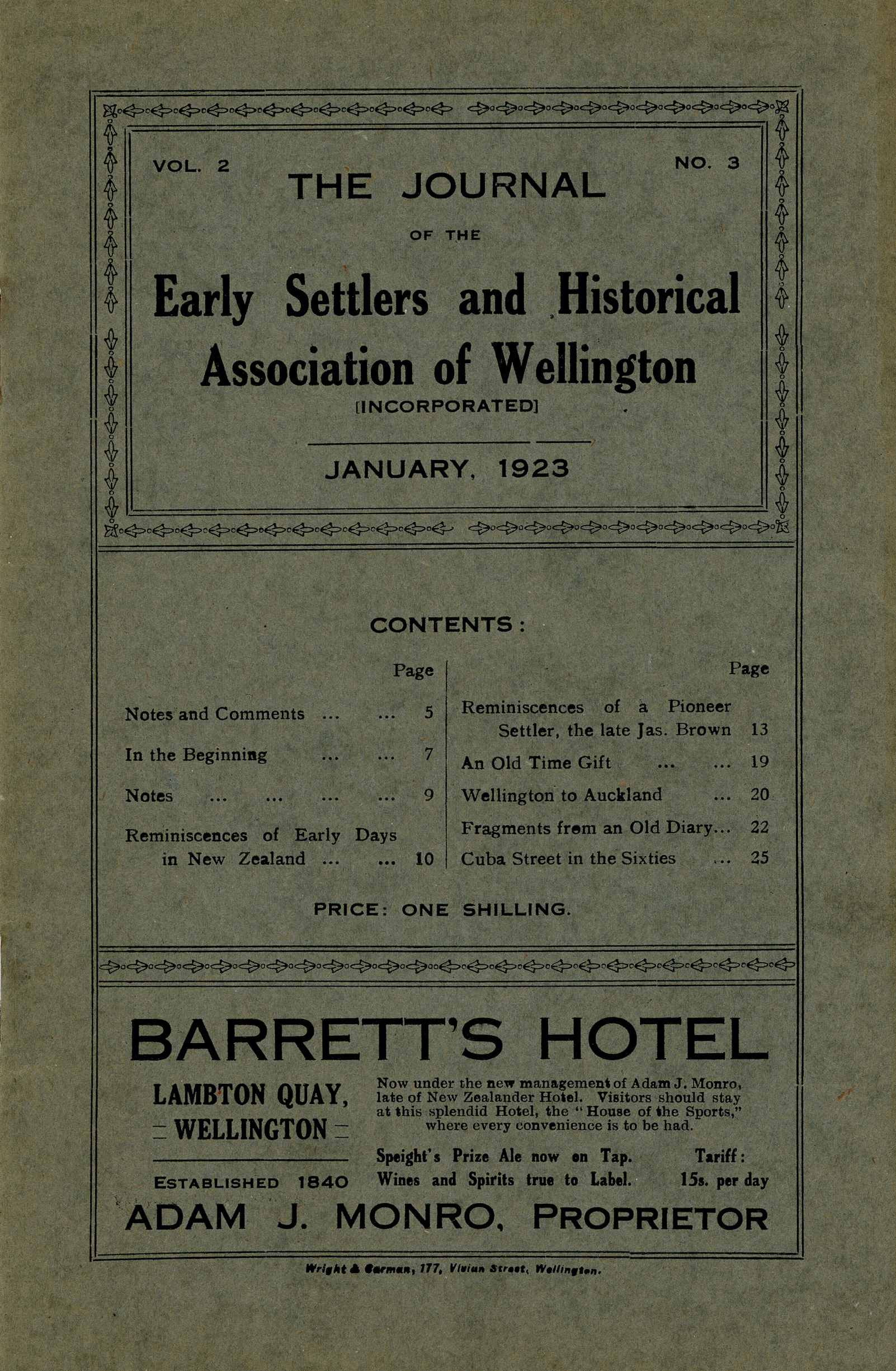 Reminiscences of a Pioneer Settler, the Late James Brown; Publication 173