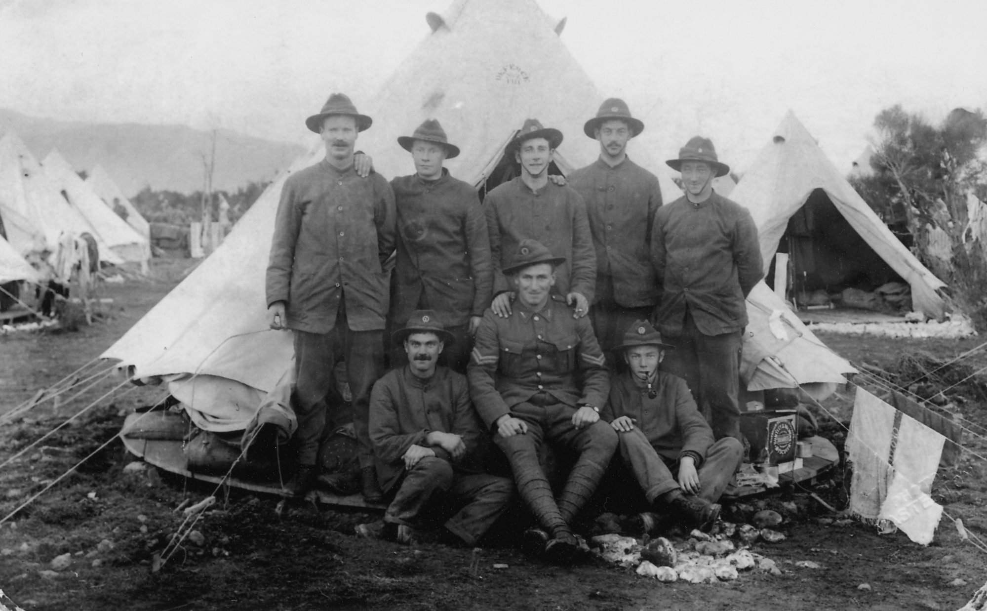 Soldiers by tent, First World War