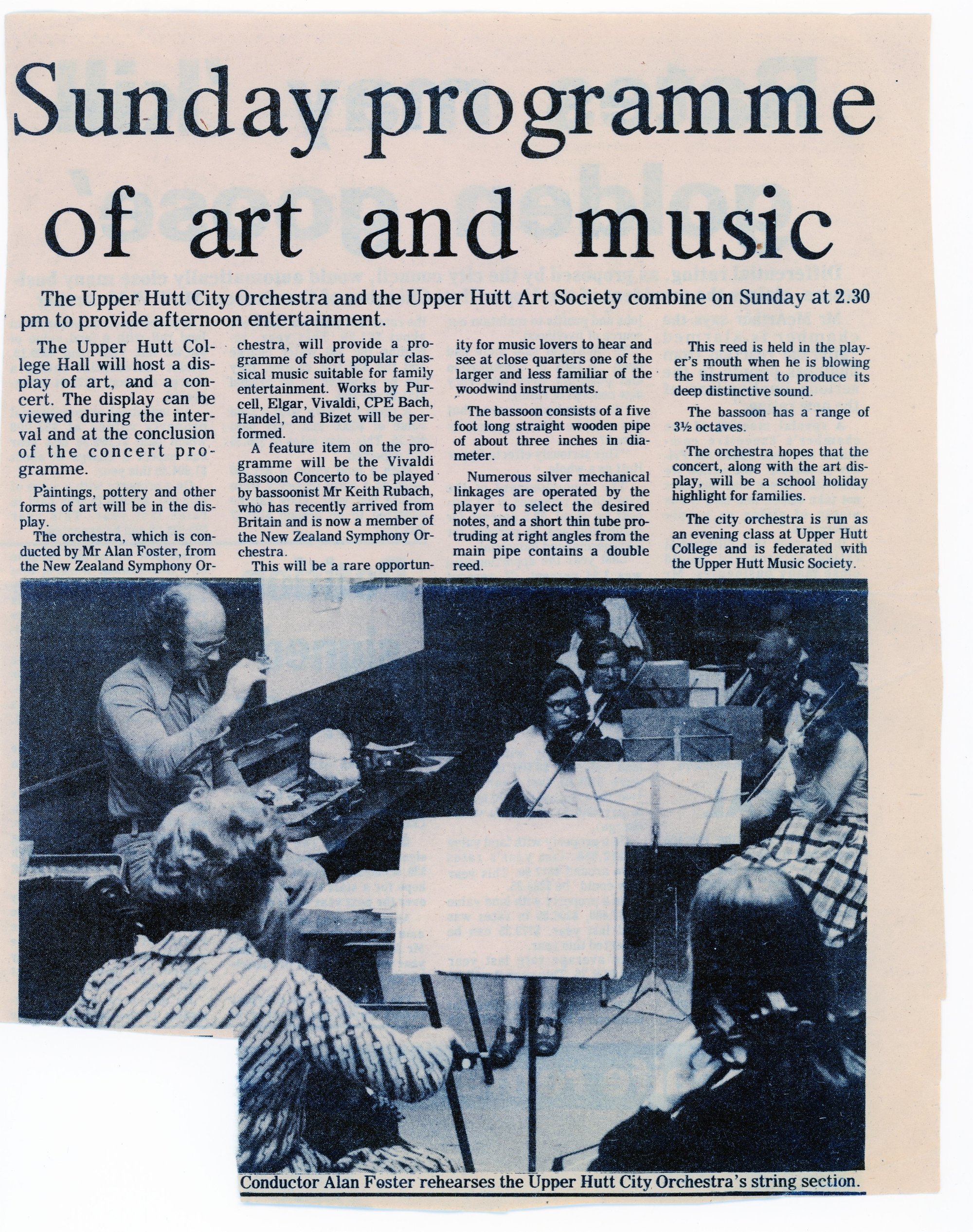 Newspaper clipping relating to the Upper Hutt City Orchestra; ca1975