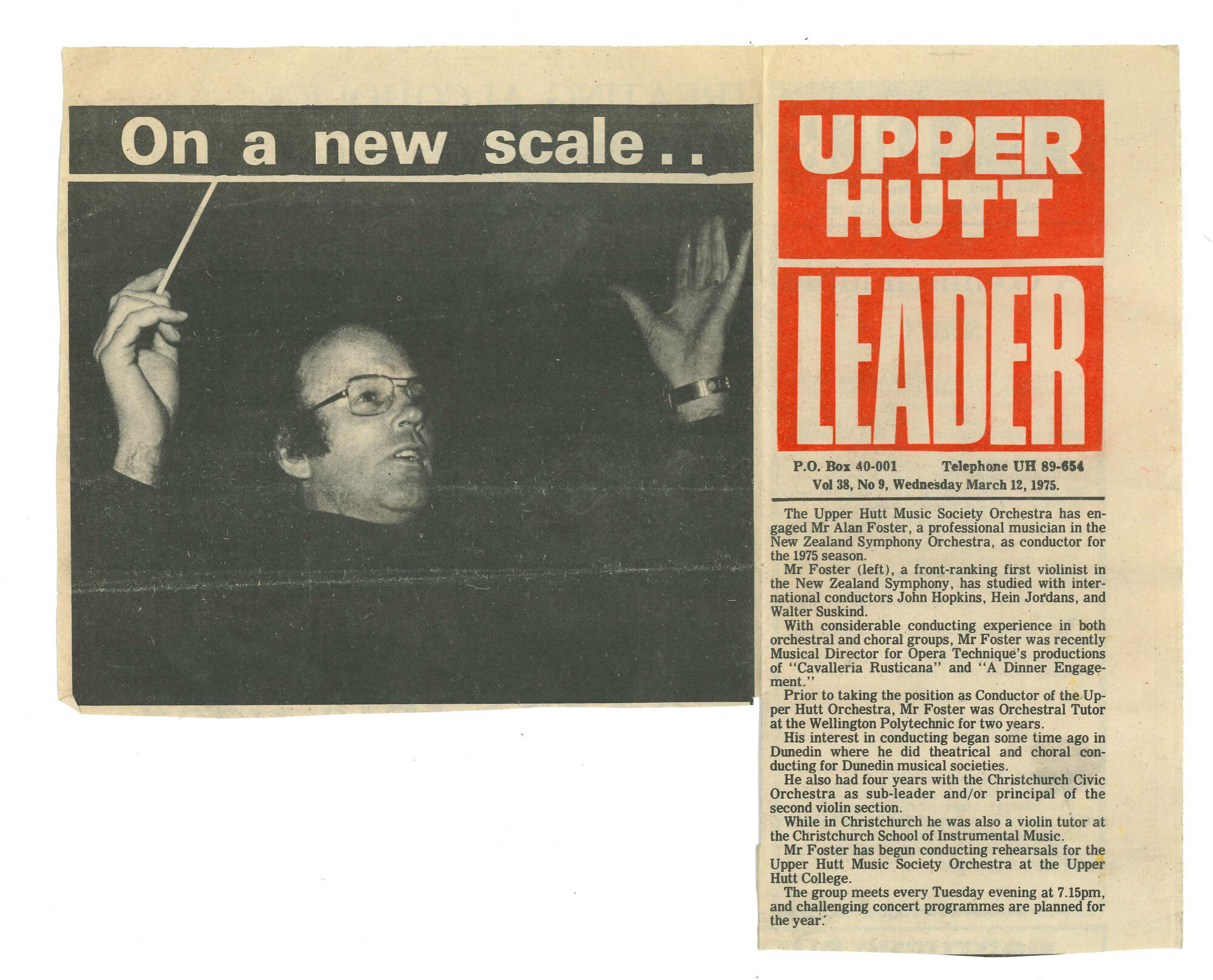 Newspaper clipping relating to the Upper Hutt City Orchestra