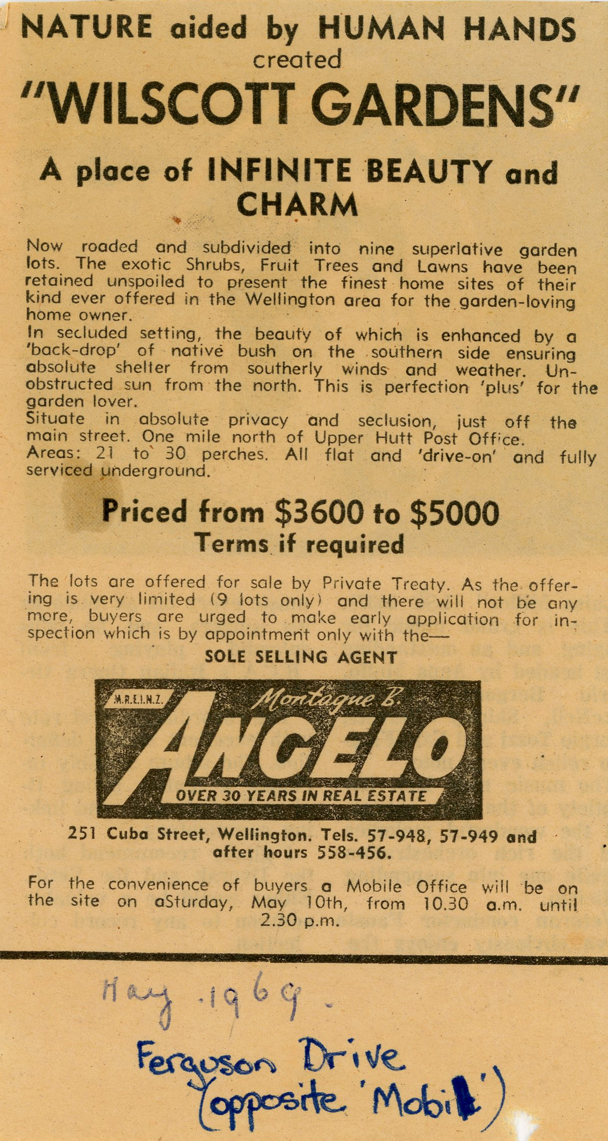 Newspaper clipping about the development of Wilscott Gardens; 1969