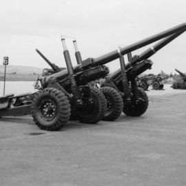 Royal School of Artillery, Larkhill; gun park; 4.5-inch and 5.5-inch guns. [P1-386-1846]