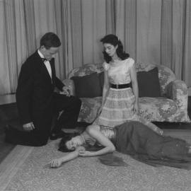 Heretaunga Players; Hay Fever: Peter Du Chateau; Julia Bradley, on floor; Pat Long.