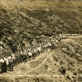 Nineteenth Reinforcements marching over the Rimutakas; 1916