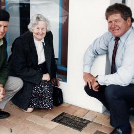 Historic site plaque, Princes Street; McCurdy; Mayor Rex Kirton with McCurdy grandchildren Jack Danahay and Mary Cook.