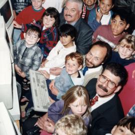 Maoribank School pupils with new computers donated by Post Shop.