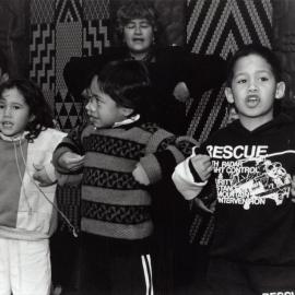 Ōrongomai Marae 1990; Maoribank School language enrichment class group. 