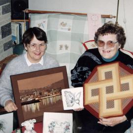 Embroiderers' Guild; Marianne Craig, Shelia Ris with works for Community Gallery exhibition.