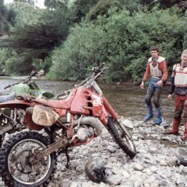 Trail bike riders Jason Armstrong, Peter Mills and Shane Groeneveld after 48km Karapoti ride.