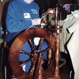 Rotary Club; hobbies and pastimes exhibition; Audrey Harper spinning wool.
