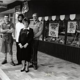 Main Street, south side; west end; "new look"; footpaths repaved, etc; Trevor Nickson, Peter Lagan, Jackie Svenson, Ted Hunt.