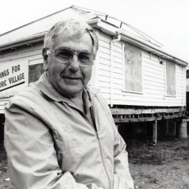 Jina's Fruit Mart; the old building and Historic Village Society President Keith Davis.