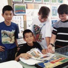 Silverstream School; Thai youngsters Jikit and Sira Sariddeepan with James Field and Jonathon Smith.