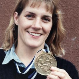 Karate; teacher Stella Lenihan with gold medal she won in the New South Wales State champs.