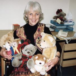 Victim Support Co-ordinator Rae Lutman with "trauma teddies" and cuddly lions.