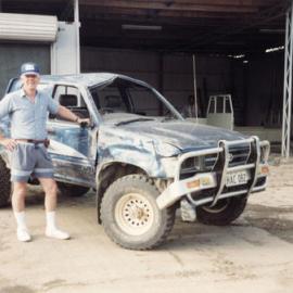 Bill Stratford in Papua New Guinea with four-wheel drive in which he was attacked.