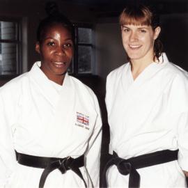 Karate; instructor Stella Lenihan with Mollie Samuel, a top English karate champion.