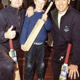 Plateau School; cricketers Phil Horne and Willie Watson with Chris Johnson.