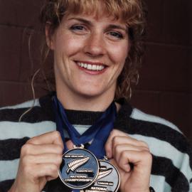 Karate; kei shin kan instructor Stella Lenihan with medals from medals from Oceania Champs and NZ nationals.