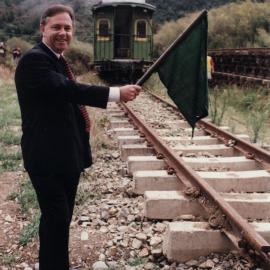 N.Z. Railway and Locomotive Society; Rimutaka MP Paul Swain and former Wellington & Manawatu Railway Co. carriage.